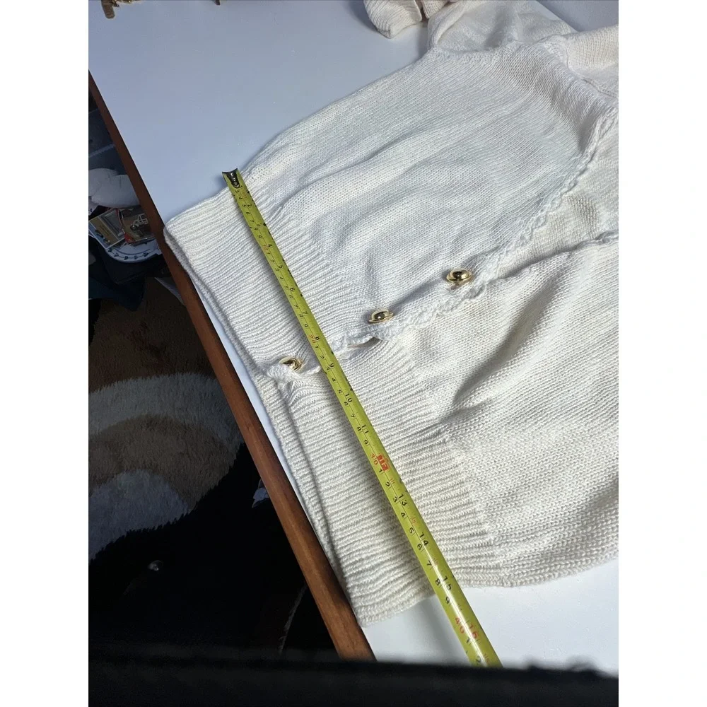 Vintage Segue  Knitted Ivory Gold  Button‎ Cardigan Sweater Sz Large